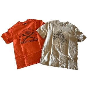 Lot‎ of 2 Harley-Davidson Mens Graphic T-Shirt Bundle Orange Gray Size Large